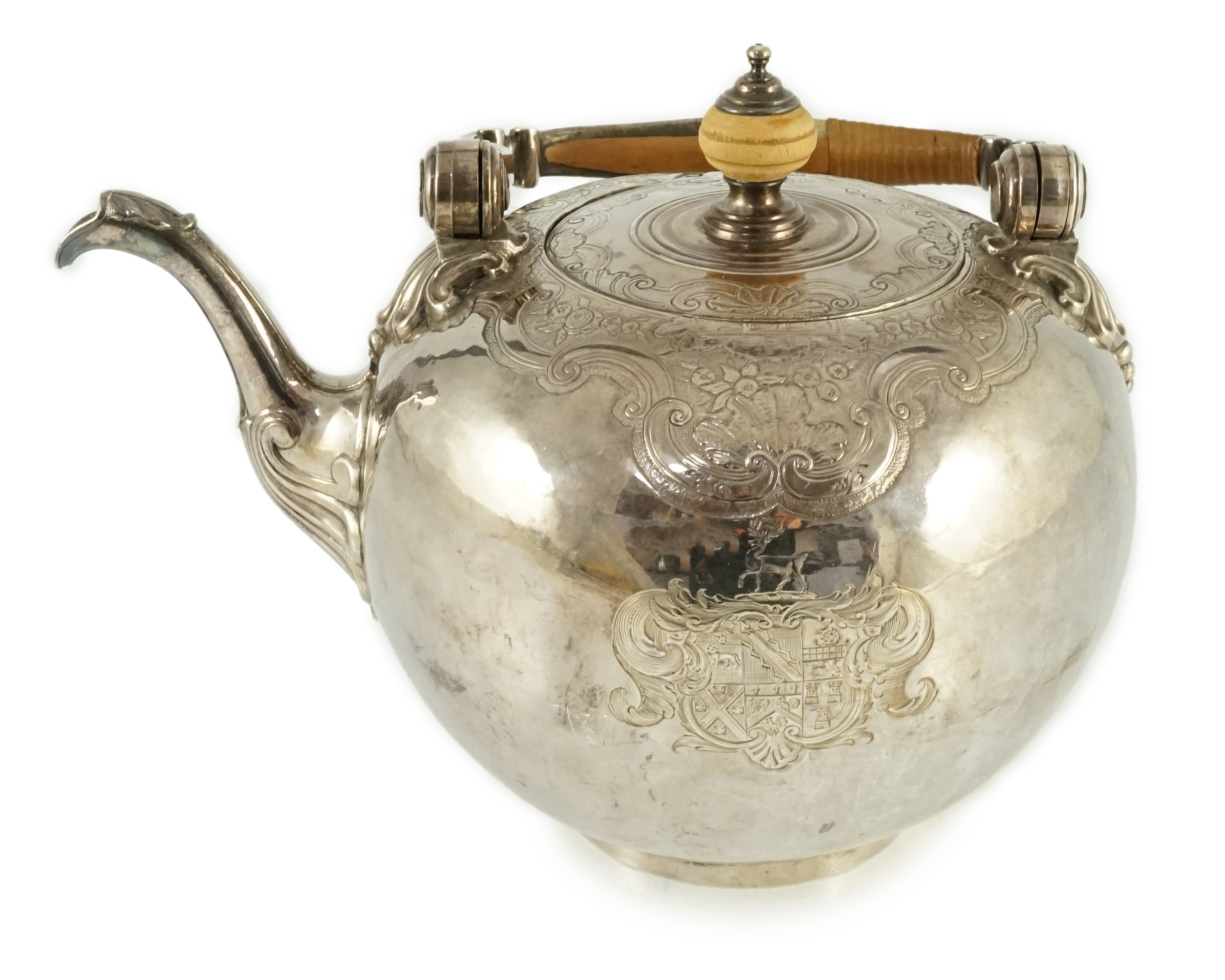 The Battle of Leipzig, 1813. A George I silver kettle with presentation inscription, Benjamin Godfrey, London, 1718